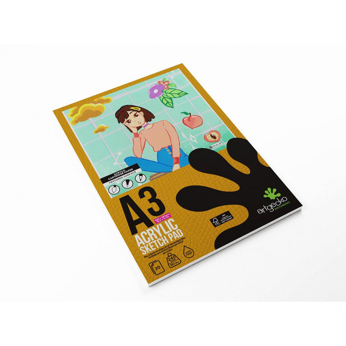 Artgecko Pro Acrylic Sketchpad A3 20 Sheets 240gsm White Paper CXGEC006