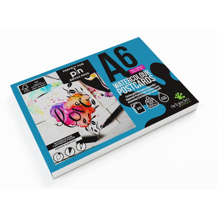 Artgecko Pro Watercolour Postcards A6 20 Sheets 300gsm White Paper CXGEC011