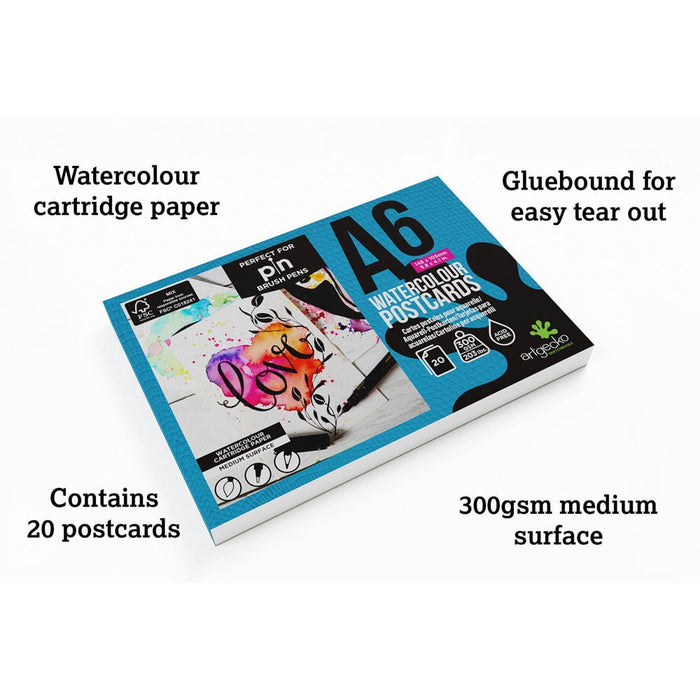 Artgecko Pro Watercolour Postcards A6 20 Sheets 300gsm White Paper CXGEC011