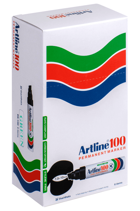 Artline 100 Permanent Marker Chisel Tip Green x 6's pack AO110004