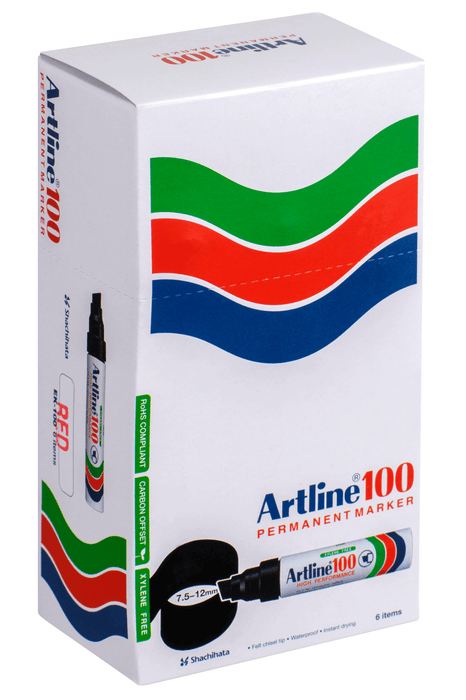 Artline 100 Permanent Marker Chisel Tip Red x 6's pack AO110002