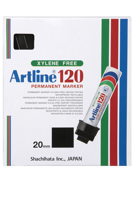 Artline 120 Permanent Marker 20mm Wedge Nib Black x 6's Pack AO112001