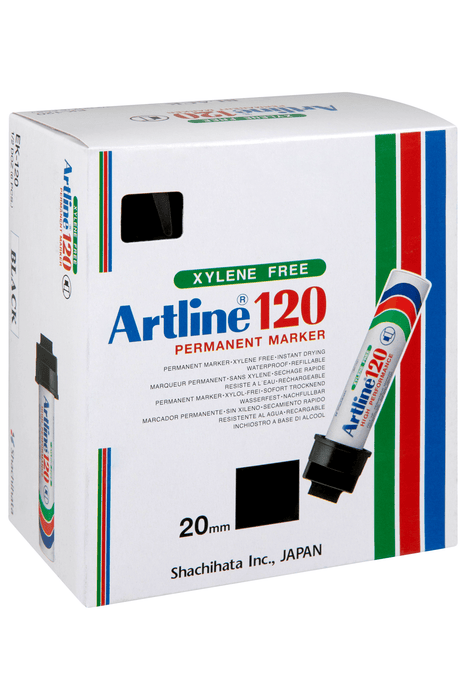 Artline 120 Permanent Marker 20mm Wedge Nib Black x 6's Pack AO112001