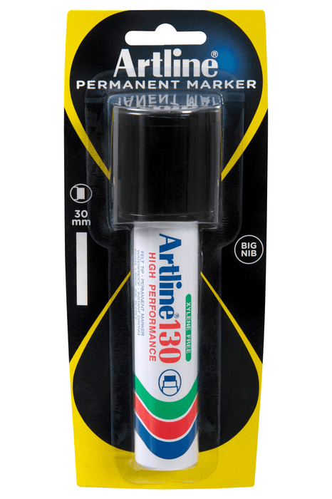 Artline 130 Permanent Marker 30mm Wedge Nib Black x 6's Pack AO113001