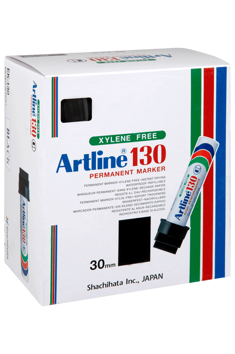 Artline 130 Permanent Marker 30mm Wedge Nib Black x 6's Pack AO113001
