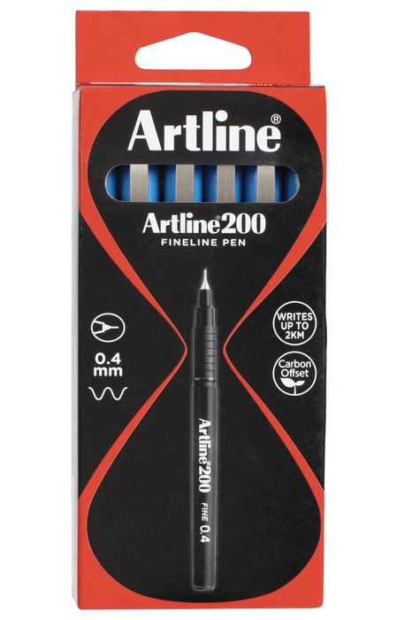 Artline 200 Bright Fineliner Pen 0.4mm Blue x 12's pack AO120073