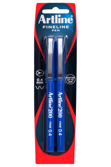 Artline 200 Bright Fineliner Pen 0.4mm Blue x 2's pack AO120067