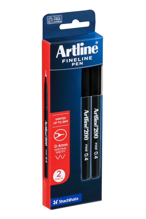 Artline 200 Fineliner Pen 0.4mm Black x 2's Pack AO120065