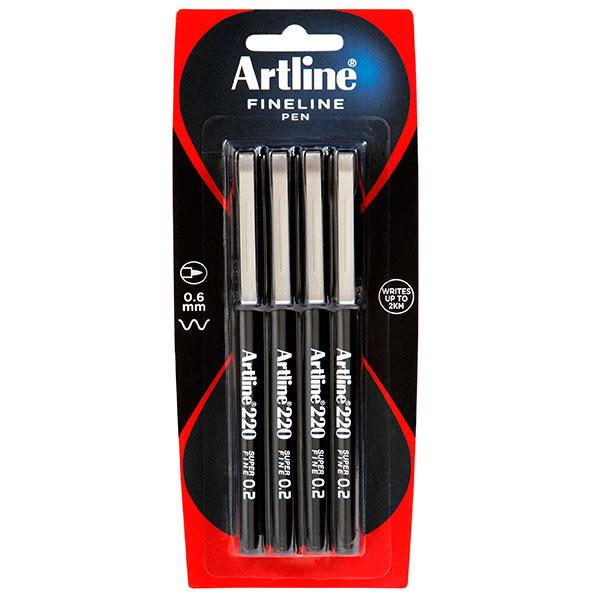 Artline 200 Fineliner Pen 0.4mm Black x 4's Pack AO120082
