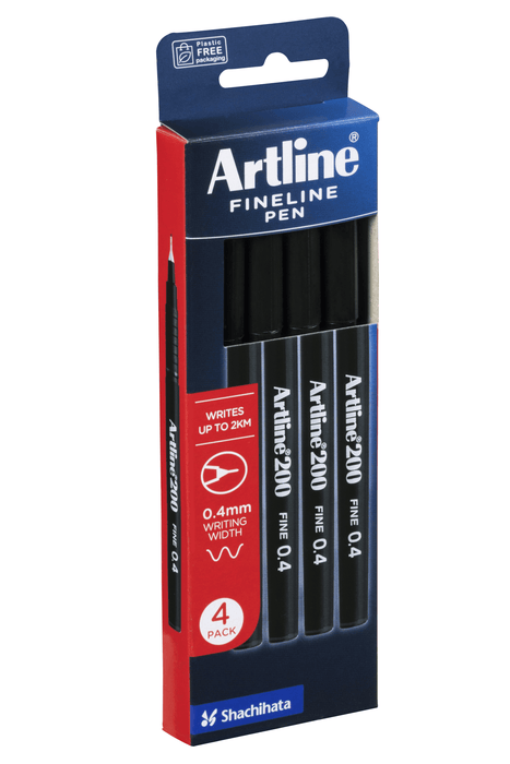 Artline 200 Fineliner Pen 0.4mm Black x 4's Pack AO120082