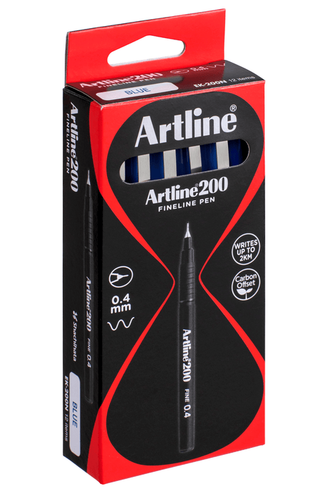 Artline 200 Fineliner Pen 0.4mm Blue x 12's pack AO120003