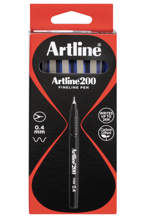 Artline 200 Fineliner Pen 0.4mm Blue x 12's pack AO120003