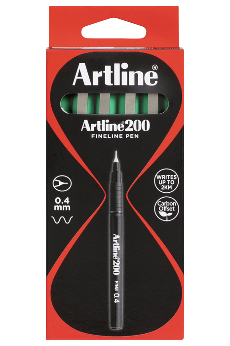 Artline 200 Fineliner Pen 0.4mm Green x 12's pack AO120004