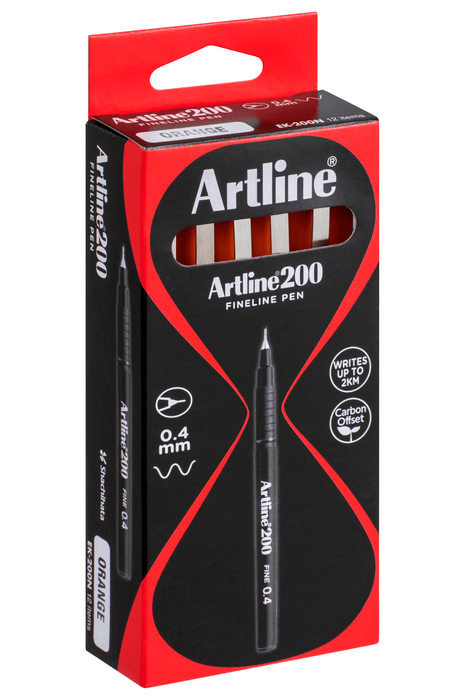 Artline 200 Fineliner Pen 0.4mm Orange x 12's pack AO120005