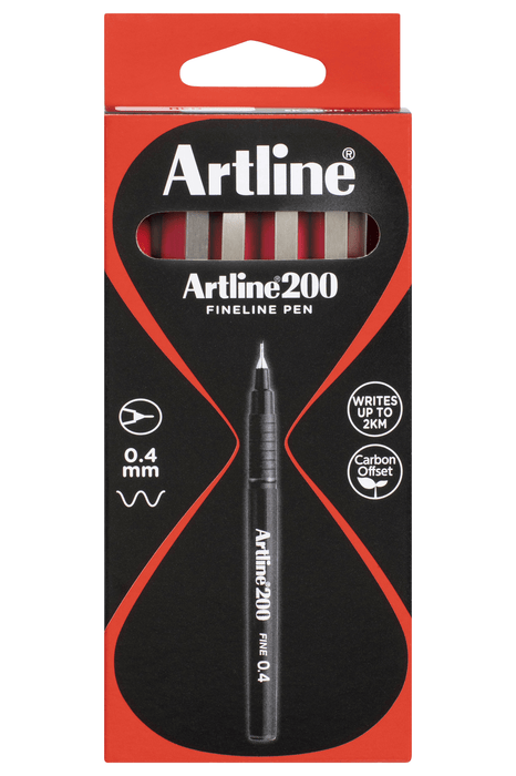 Artline 200 Fineliner Pen 0.4mm Red x 12's pack AO120002