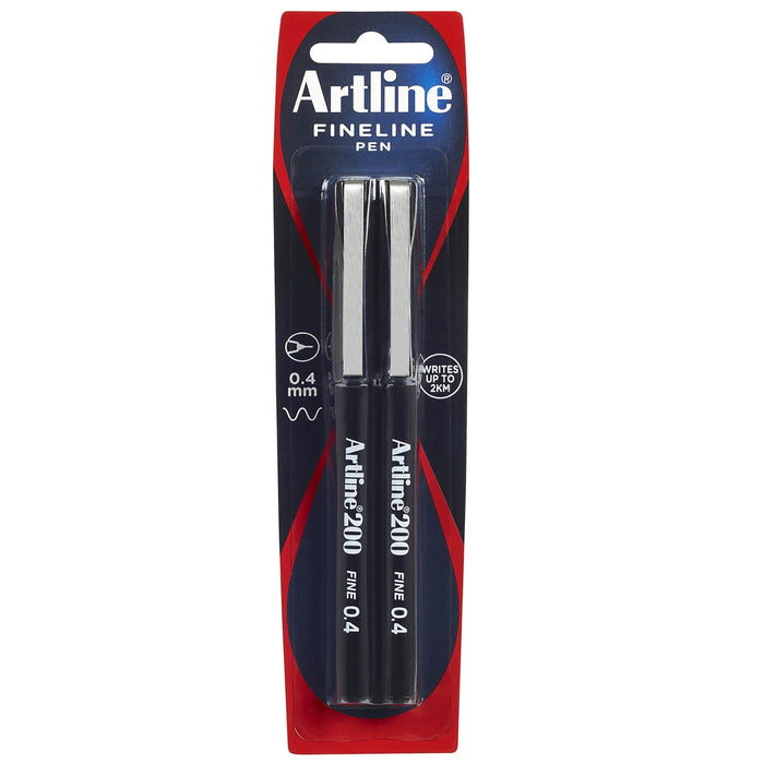 Artline 200 Fineliner Pen 0.4mm x 2's Pack Black AO120065