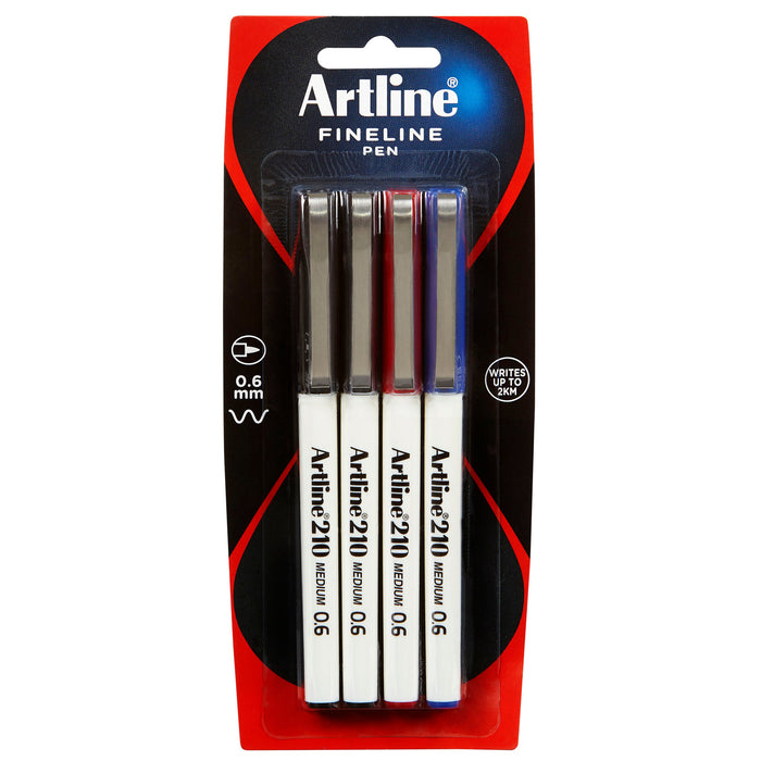 Artline 210 Fineliner Pen 0.6mm Assorted 4's Pack AO121084