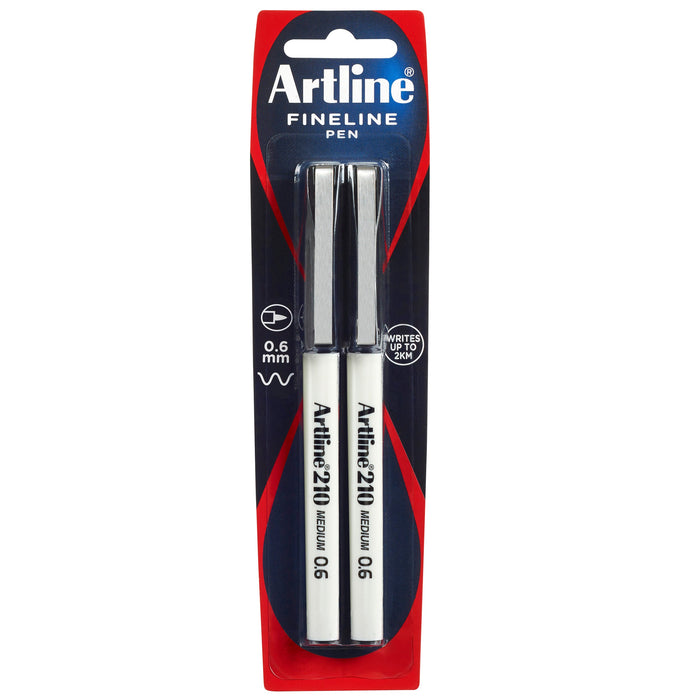 Artline 210 Fineliner Pen 0.6mm Black 2's Pack AO121065