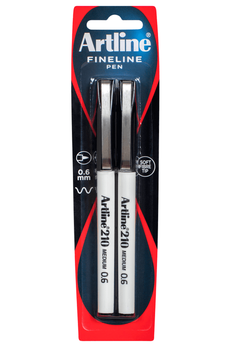 Artline 210 Fineliner Pen 0.6mm Black 2's Pack AO121065