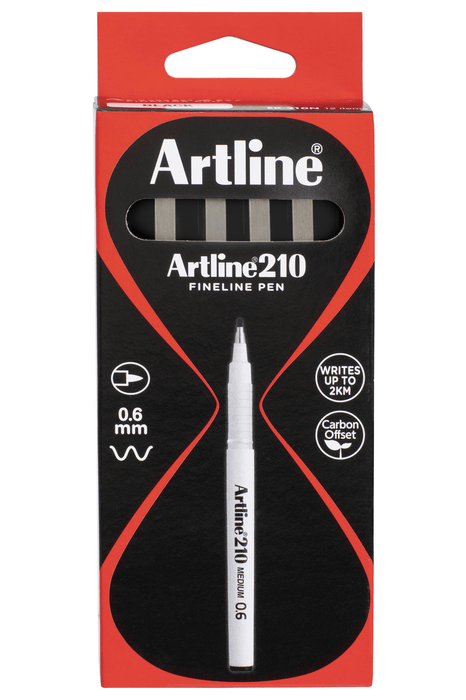 Artline 210 Fineliner Pen 0.6mm Black x 12's Pack AO121001