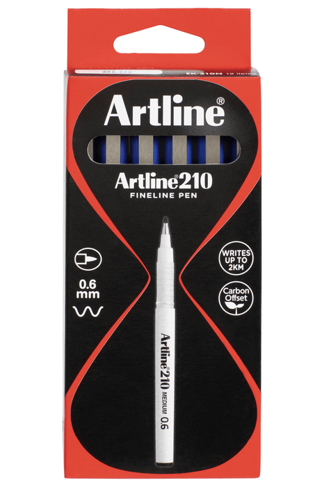 Artline 210 Fineliner Pen 0.6mm Blue x 12's Pack AO121003
