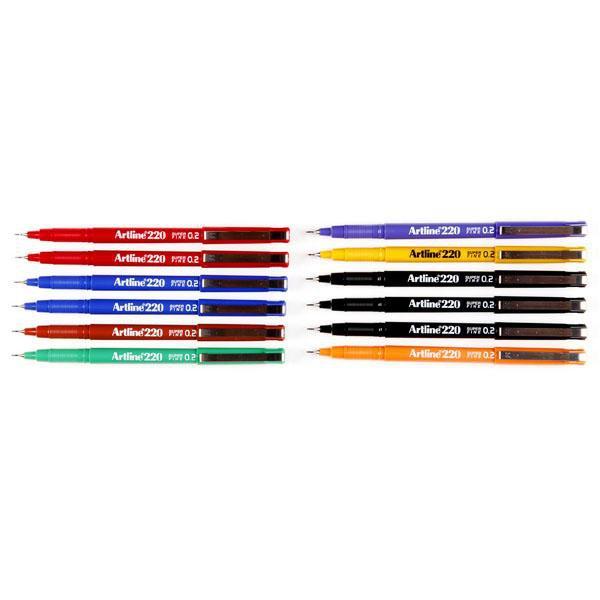 Artline 220 Fineliner Pen 0.2mm Assorted Colours x 12's Pack AO122041