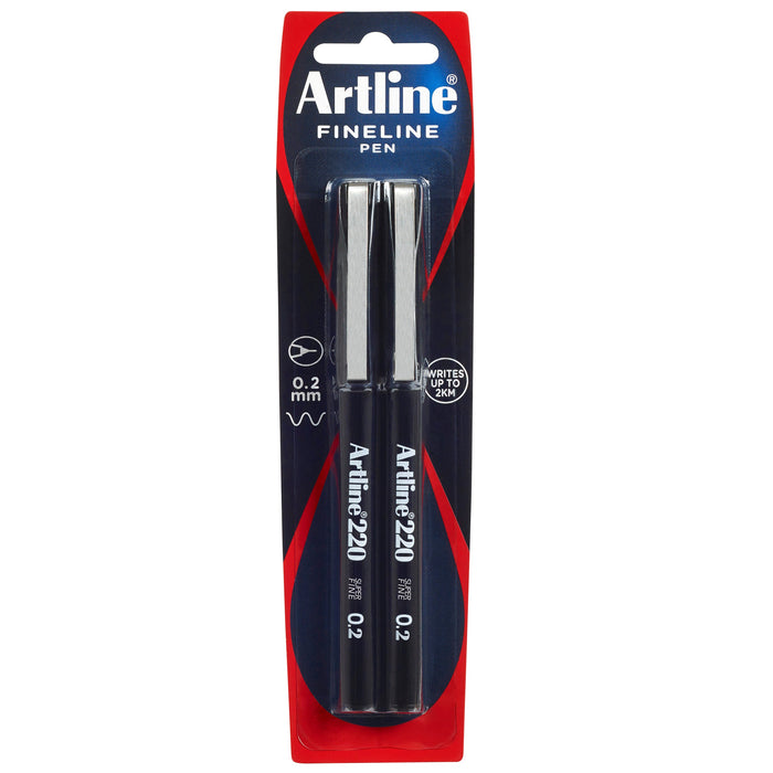 Artline 220 Fineliner Pen 0.2mm Black 2's pack AO122065