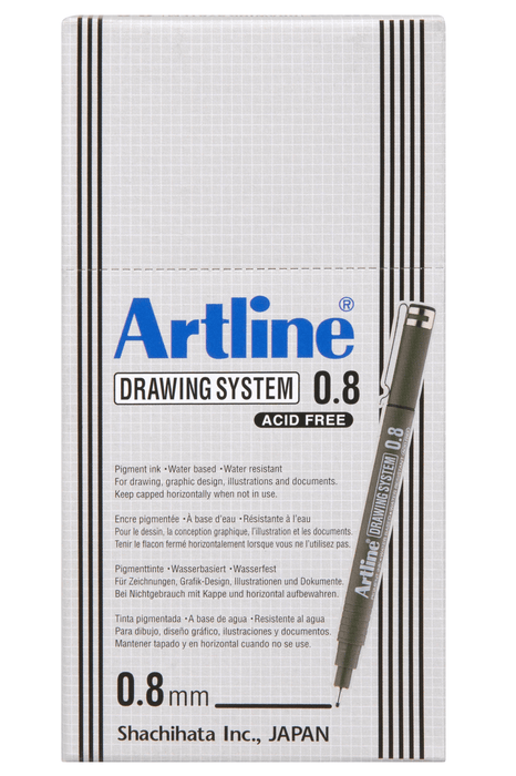 Artline 238 Drawing System Pen 0.8mm Black 12's Pack AO123801