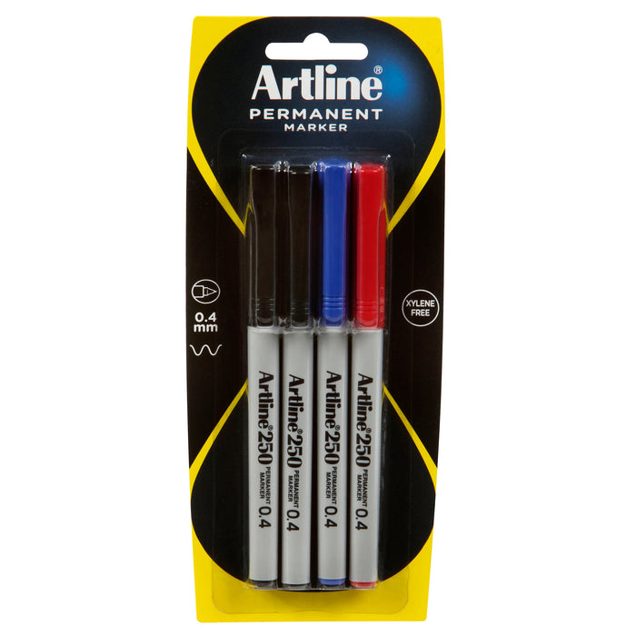 Artline 250 Assorted Colours Permanent Marker 4's pack AO125074