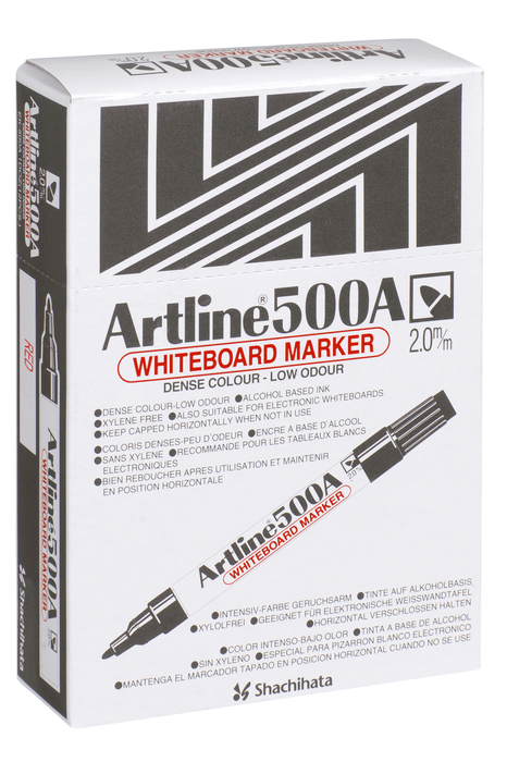 Artline 500A Whiteboard Marker 2mm Bullet Nib - Red 12's pack AO150002
