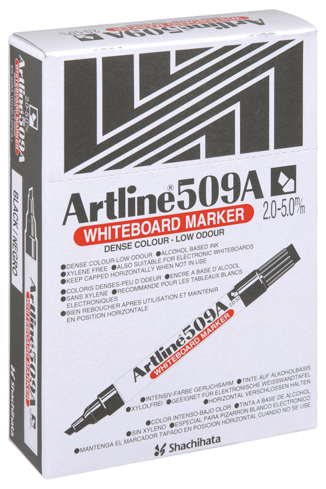 Artline 509A Whiteboard Marker 5mm Chisel Nib - Black 12's pack AO150901A