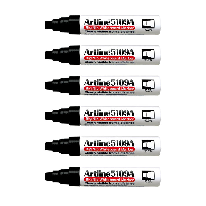 Artline 5109A Whiteboard Marker 10mm Chisel Nib - Black x 6's pack AO159001