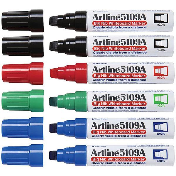 Artline 5109A Whiteboard Marker 10mm Chisel Tip Assorted Colours - 6's pack AO159041