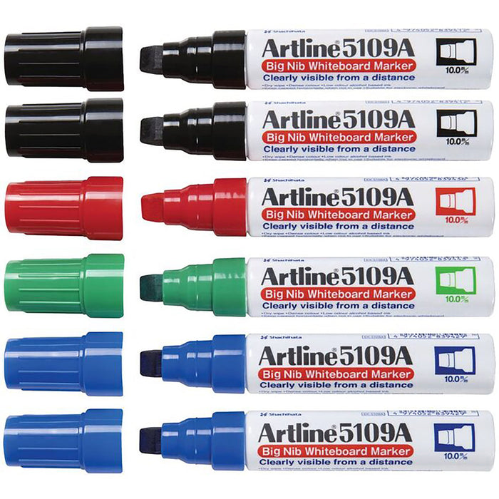 Artline 5109A Whiteboard Marker 10mm Chisel Tip Assorted Colours - 6's pack AO159041