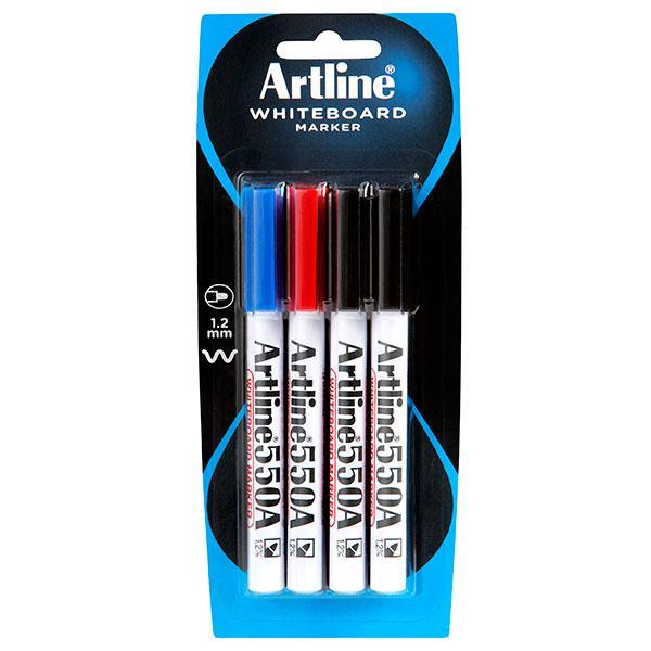 Artline 550A Whiteboard Marker 1.2mm Bullet Nib - Assorted Colours 4's pack AO155074