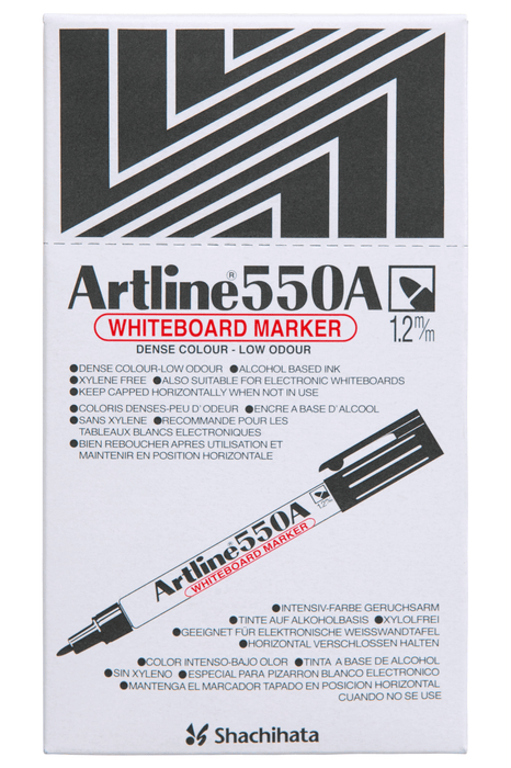Artline 550A Whiteboard Marker 1.2mm Bullet Nib - Black x 12's pack AO155001A