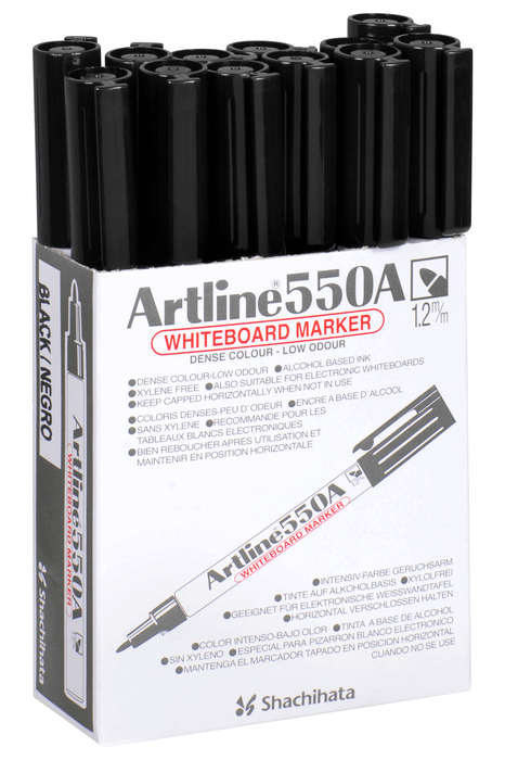 Artline 550A Whiteboard Marker 1.2mm Bullet Nib - Black x 12's pack AO155001A