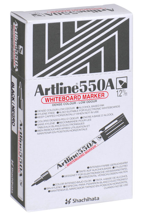 Artline 550A Whiteboard Marker 1.2mm Bullet Nib - Black x 12's pack AO155001A