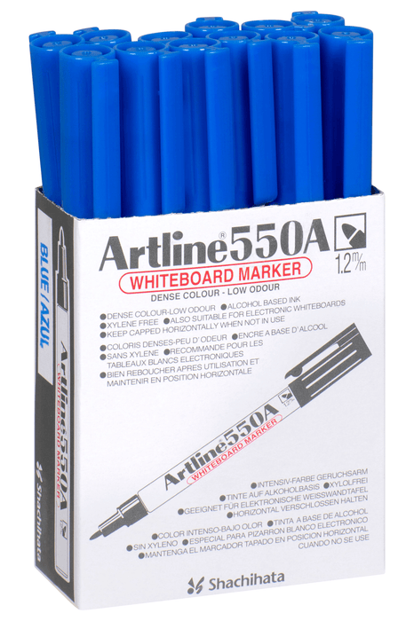 Artline 550A Whiteboard Marker 1.2mm Bullet Nib - Blue x 12's pack AO155003A
