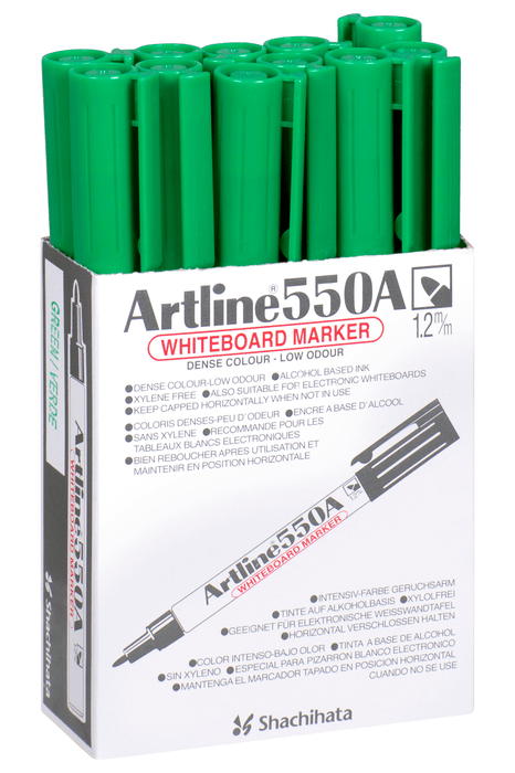 Artline 550A Whiteboard Marker 1.2mm Bullet Nib - Green x 12's pack AO155004A