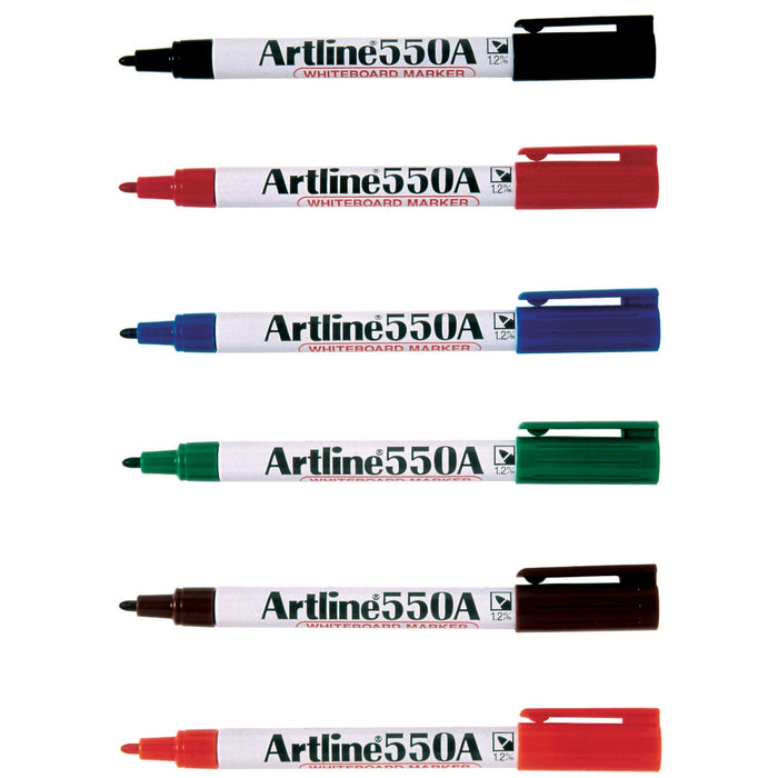 Artline 550A Whiteboard Markers 1.2mm Bullet Nib - Assorted Colours x 6's pack AO155041A