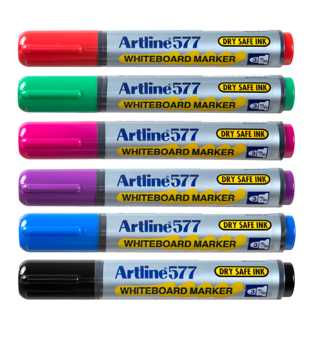 Artline 577 Whiteboard Marker 3mm Bullet Nib 6's pack AO157746