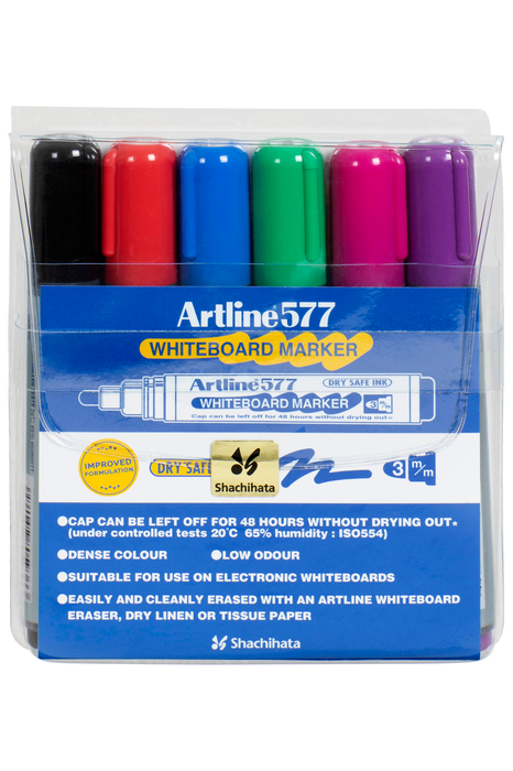 Artline 577 Whiteboard Marker 3mm Bullet Nib 6's pack AO157746