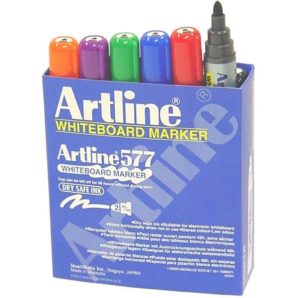 Artline 577 Whiteboard Marker 3mm Bullet Nib Assorted Colours x 12's pack AO157741