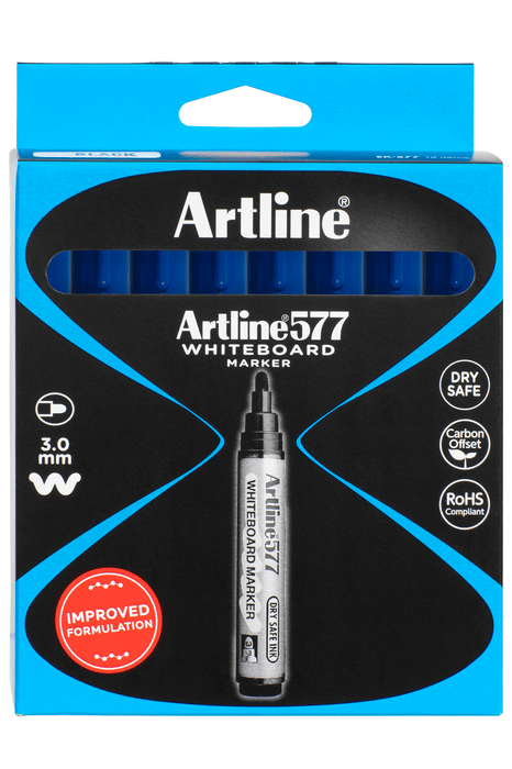 Artline 577 Whiteboard Marker 3mm Bullet Nib Blue x 12's pack AO157703