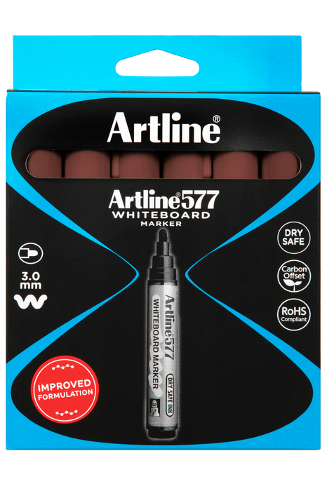 Artline 577 Whiteboard Marker 3mm Bullet Nib Brown x 12's pack AO157708