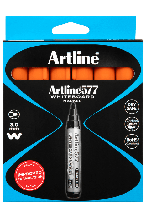 Artline 577 Whiteboard Marker 3mm Bullet Nib Orange x 12's pack AO157705