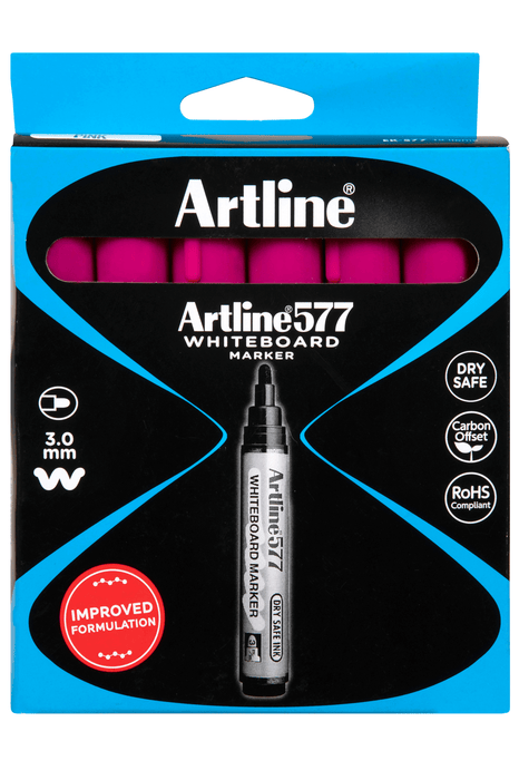 Artline 577 Whiteboard Marker 3mm Bullet Nib Pink x 12's pack AO157709