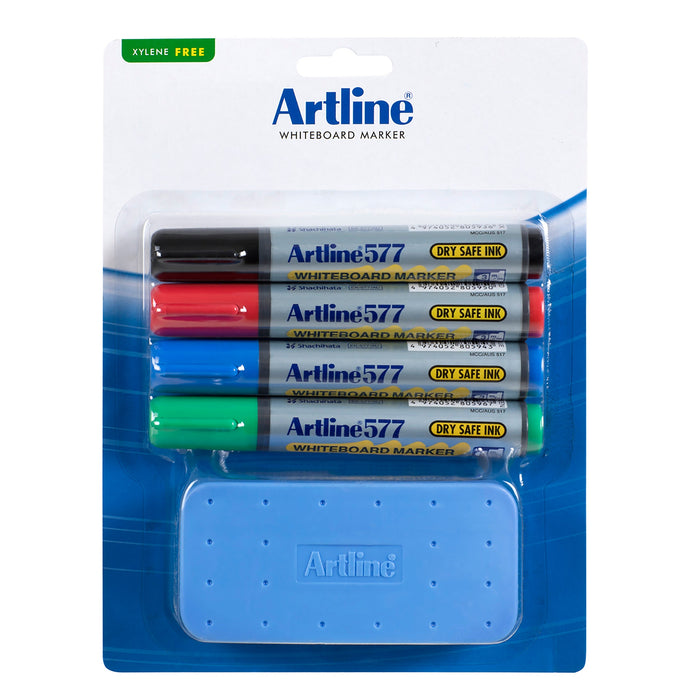 Artline 577 Whiteboard Marker 3mm Bullet Nib plus Double Sided Eraser AO157781