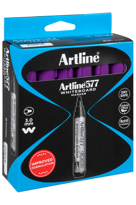 Artline 577 Whiteboard Marker 3mm Bullet Nib Purple x 12's pack AO157706